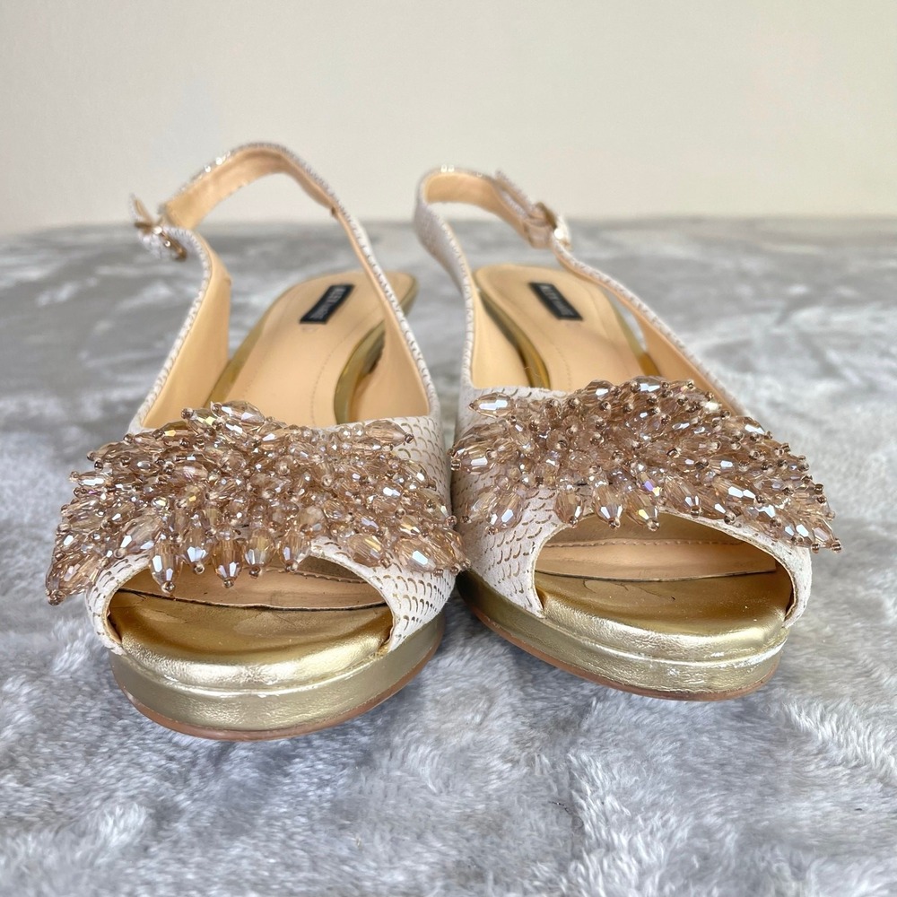 Womens Kitten Heels Sz 8 Rhinestone Fairy Regency Sling Back Retro Glam Party - Picture 11 of 11